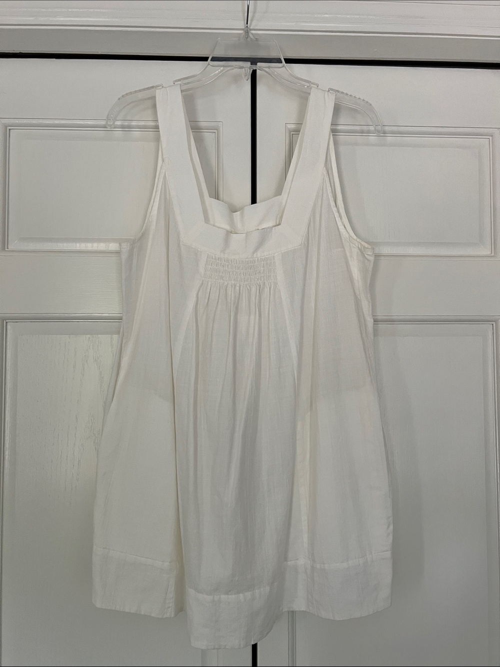 Eileen Fisher White Sleeveless Square-Neck smocked Tunic